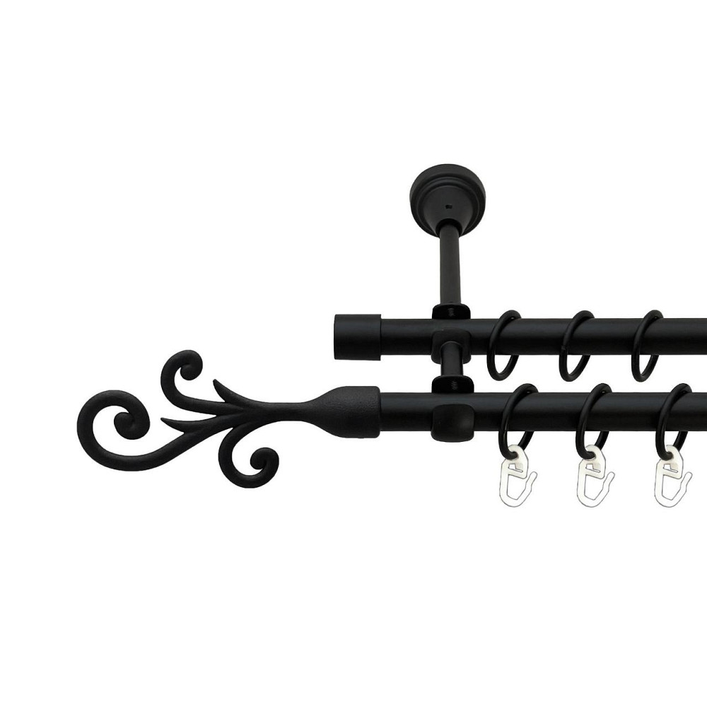 Карниз Orvit Фала металевий дворядний відкритий гладка труба кільце металеве Чорний Оксамит 16\16 мм 140 см (00-00027195) Львів - фото 1