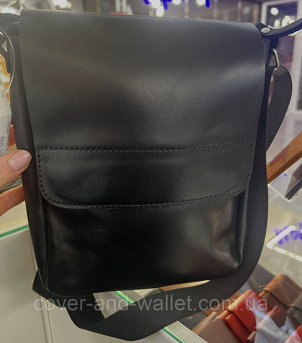 Мужская сумка мессенджер из натуральной гладкой кожи черного цвета PS Leather Киев - изображение 5