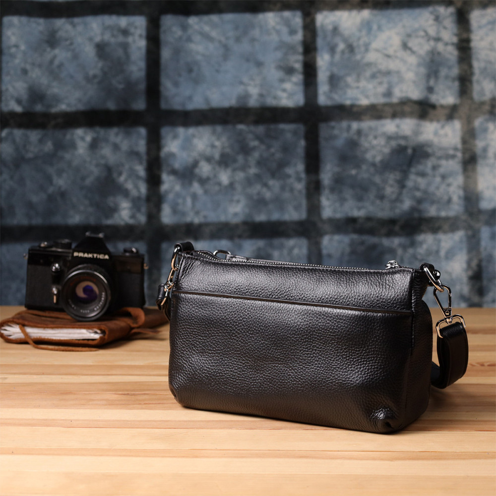 Стильна жіноча сумка з двома ремінцями із натуральної шкіри Vintage 22926 Чорний Київ - фото 10