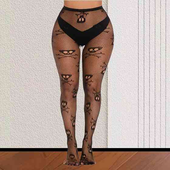 Колготки на хэллоуин с черепами для женщин one size черный Киев