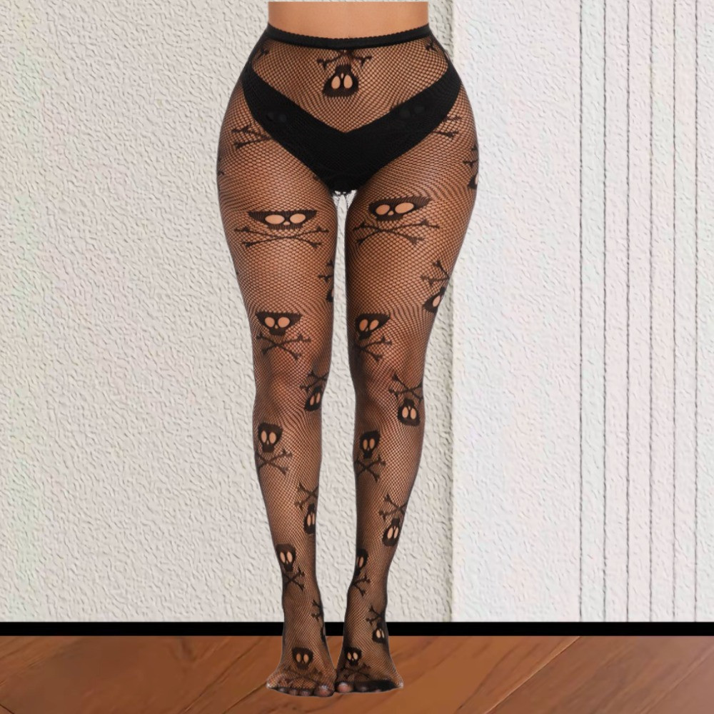 Колготки на хэллоуин с черепами для женщин one size черный Киев - изображение 3