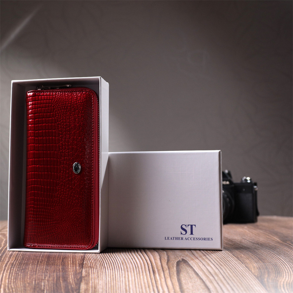 Жіночий гаманець лакований на блискавці з натуральної шкіри ST Leather 22677 Червоний Київ - фото 1