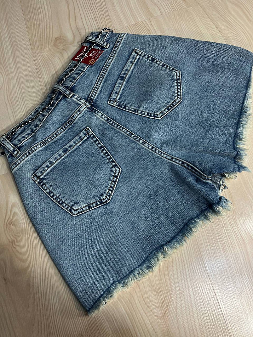 Шорти спідниця жіночі джинсові Vanver 8103 з бахромою короткі пояс-ланцюг блакитні, блакитний, 30, 3 Одеса - фото 8