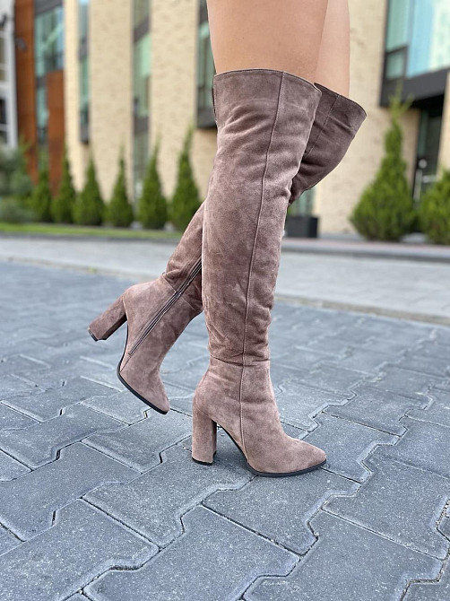 Nivelle Замшеві ботфорти жіночі зимові на підборах теплі, наповнювач євро-вовна, колір капучино Коломия - фото 9