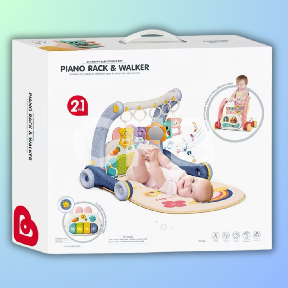 Дитячий розвиваючий килимок ходунки 2в1 коврик для немовлят музичне піаніно, каталка, світловий проектор, бізіборд Синій Київ - фото 9