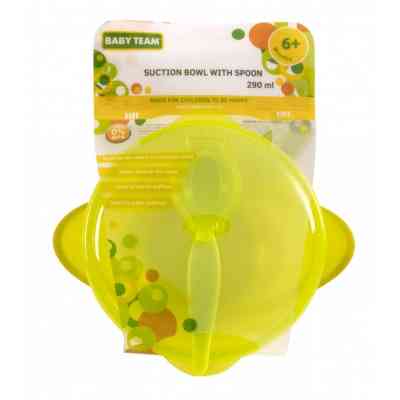 Набор детской посуды Baby Team Тарелка на присоске с крышкой и ложкой 290 мл (6002_зеленый) Винница