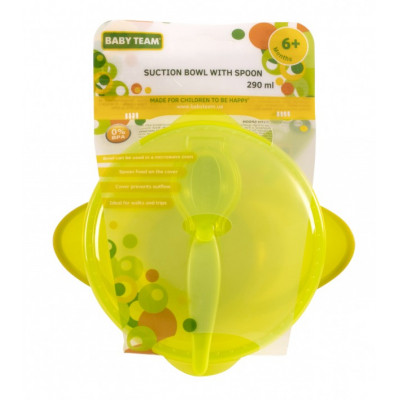 Набір дитячого посуду Baby Team Тарілка на присосі з кришкою і ложкою 290 мл (6002_зелений) Вінниця - фото 5