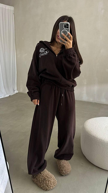 Жіночий повсякденний спортивний костюм-двійка: кофта та штани з турецької двонитки Шоколад, 46/48 Одеса - фото 1