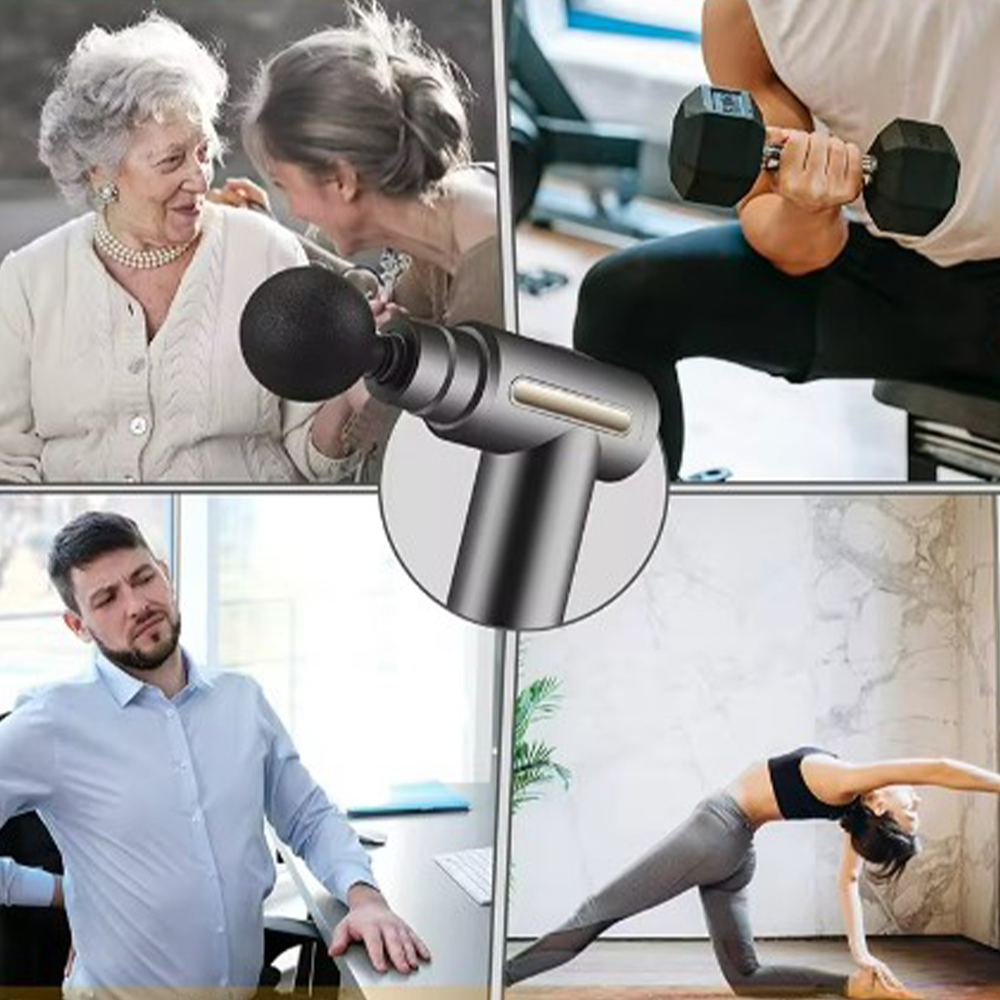 Перкуссионный массажер с 4 насадками Gun Massager, Серый / Ручной массажер / Массажер для тела Киев - изображение 4