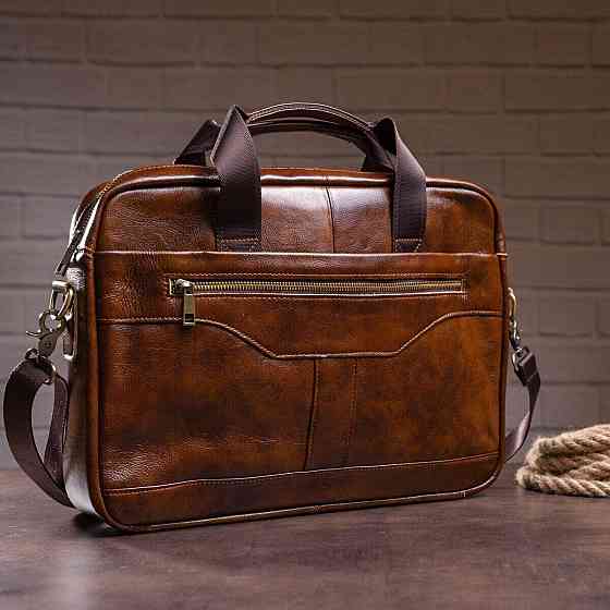 Деловая мужская сумка из зернистой кожи Vintage 14837 Коричневая Киев
