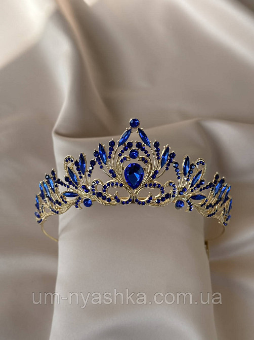 Диадема на обруче Корона синяя с камнями Кривой Рог - изображение 2
