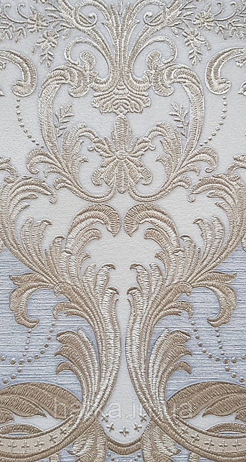 Шпалери вінілові на флізеліні AdaWall Signature1.06х10 вензелю завитки структурні золотисті на сірому Київ - фото 3