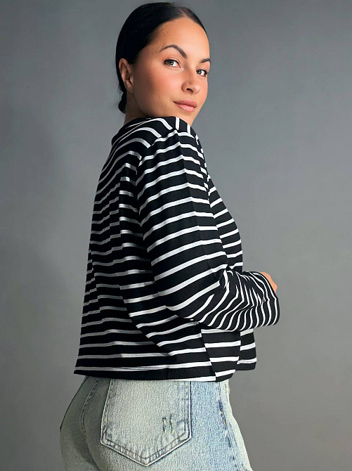 Лонгслів жіночий KEYYMOD 34094 у смужку з підплічниками оверсайз чорний, чорний, S Київ - фото 2