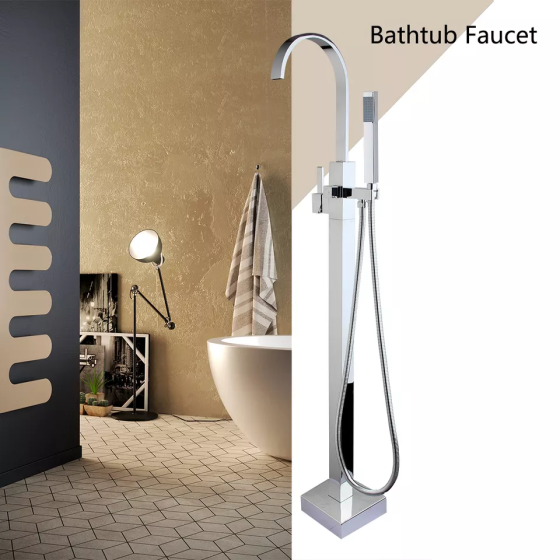 Отдельностоящий смеситель с ручной душевой лейкой в ванную, душевой гарнитур латунный Хромированный Каменец-Подольский