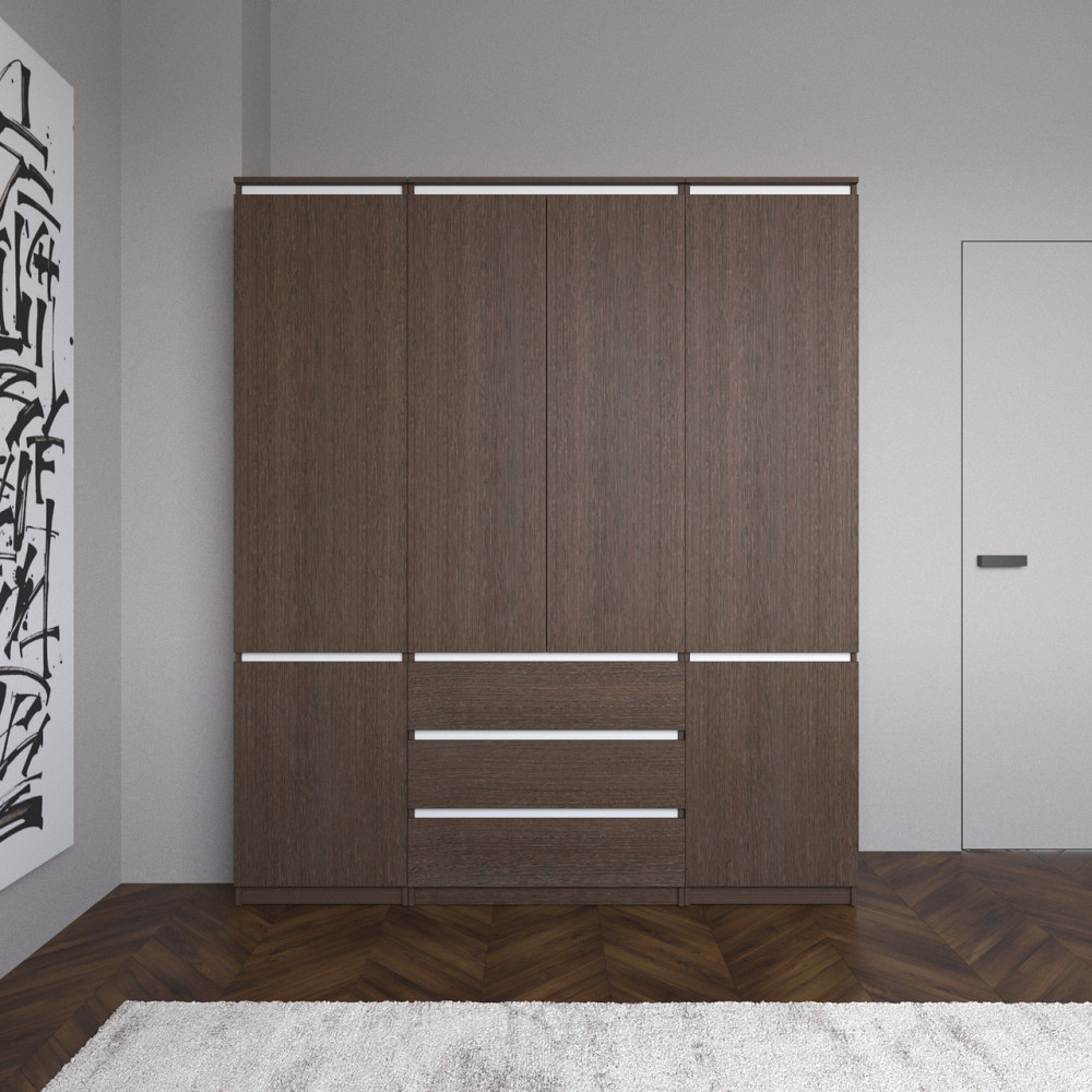 Шафа для одягу VAYS зі штангою та полицями, 3 шухляди, комплект R9+R22-2 Венге Темний-Білі планки Львів - фото 1