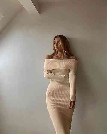Жіноча приваблива сукня з відкритим плечем рубчик Беж, 42/44 Одеса