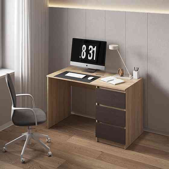 Компьютерный стол VAYS, письменный, современный, с тумбой cправа, 3 ящика з фасадами без ручек R-1 Дуб Сонома-Венге Темный фасад Львов