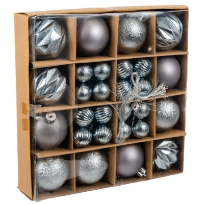 Елочная игрушка Chomik пластикові кульки компл. 44шт, 3/6см, срібні (5900779877726_1) Винница - изображение 1