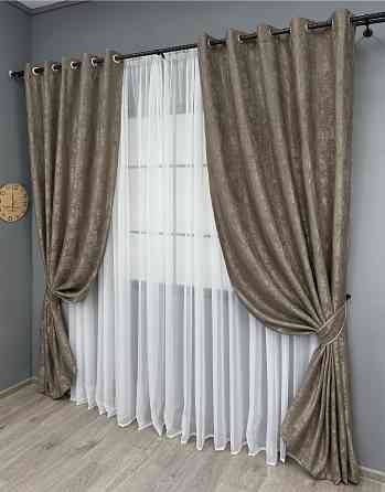 Комплект штор на люверсах VR-Textil Жаккард Sultan XO № 1486ш какао 150х250 см 2 шт (37-0251) Киев
