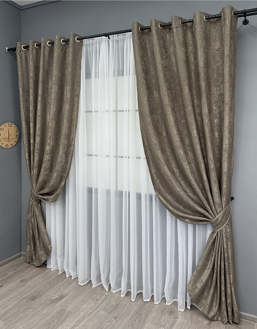 Комплект штор на люверсах VR-Textil Жаккард Sultan XO № 1486ш какао 150х250 см 2 шт (37-0251) Киев - изображение 3