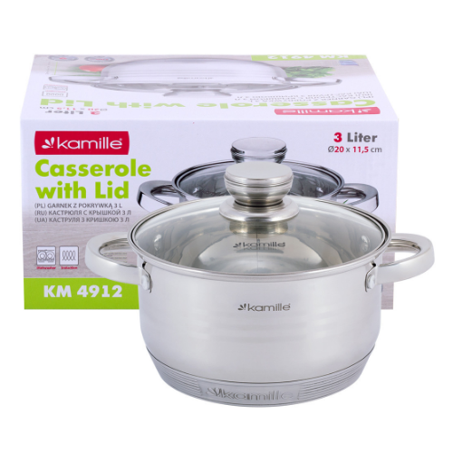 Каструля нержавіюча сталь 3л з кришкою порожнисті ручки 4912 KAMILLE Житомир - фото 3
