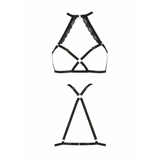 Портупея зі стреп із мереживом Passion Exclusive LORRY BRA XXL/XXXL, black, стрінги в комплекті Львів