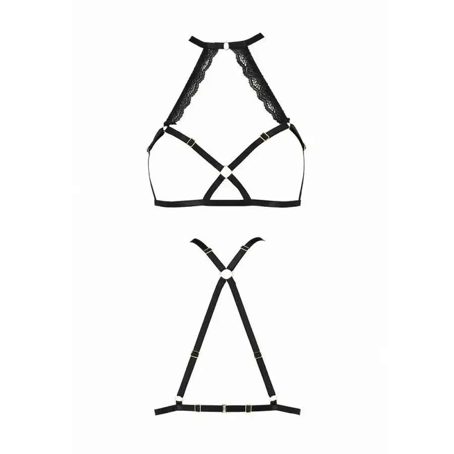 Портупея зі стреп із мереживом Passion Exclusive LORRY BRA XXL/XXXL, black, стрінги в комплекті Львів - фото 5