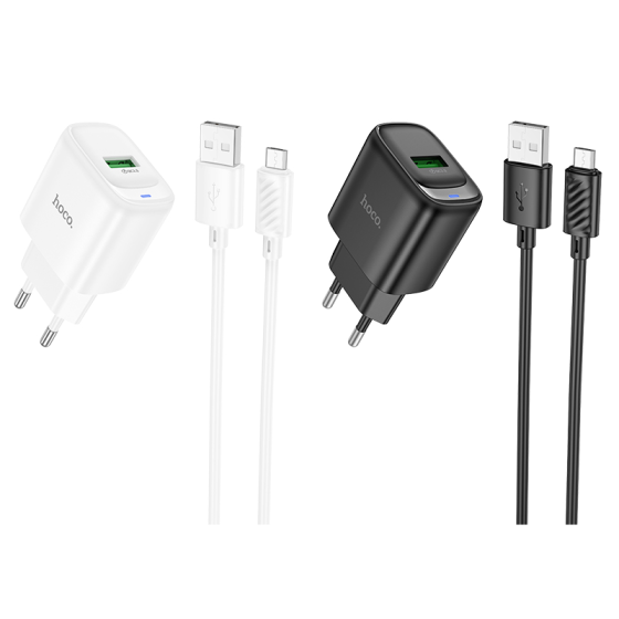 Мережевий зарядний пристрій з кабелем HOCO C140A Smart single port QC3.0 charger set(Micro)(EU) Black Одеса