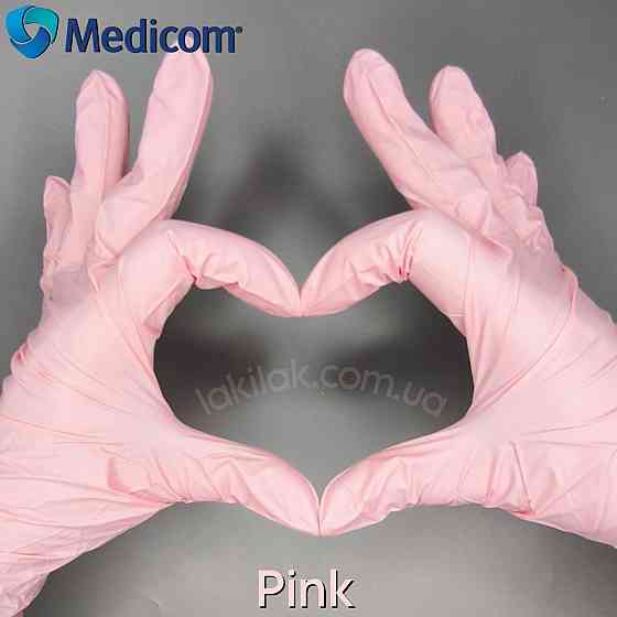 Рукавички нітрилові Medicom Pink розмір M 3,8гр (рожеві) 100 шт Херсон