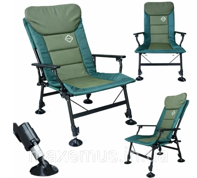 Карповое кресло раскладное для рыбалки Bonro B-20 Зеленое (до 150 кг, спинка 180°) Мостиська - фото 16