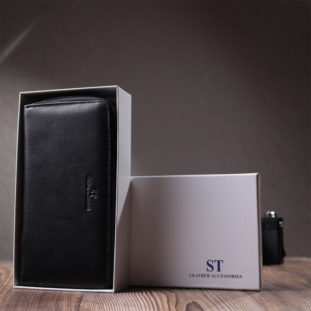 Стильный мужской клатч на два отделения из натуральной кожи ST Leather 22700 Черный Киев - изображение 1