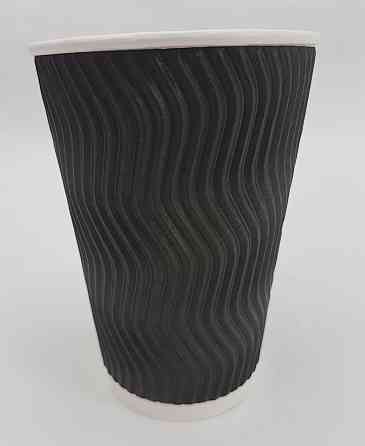 Стакан гофрований 400мл Чорний (15 шт) Харків