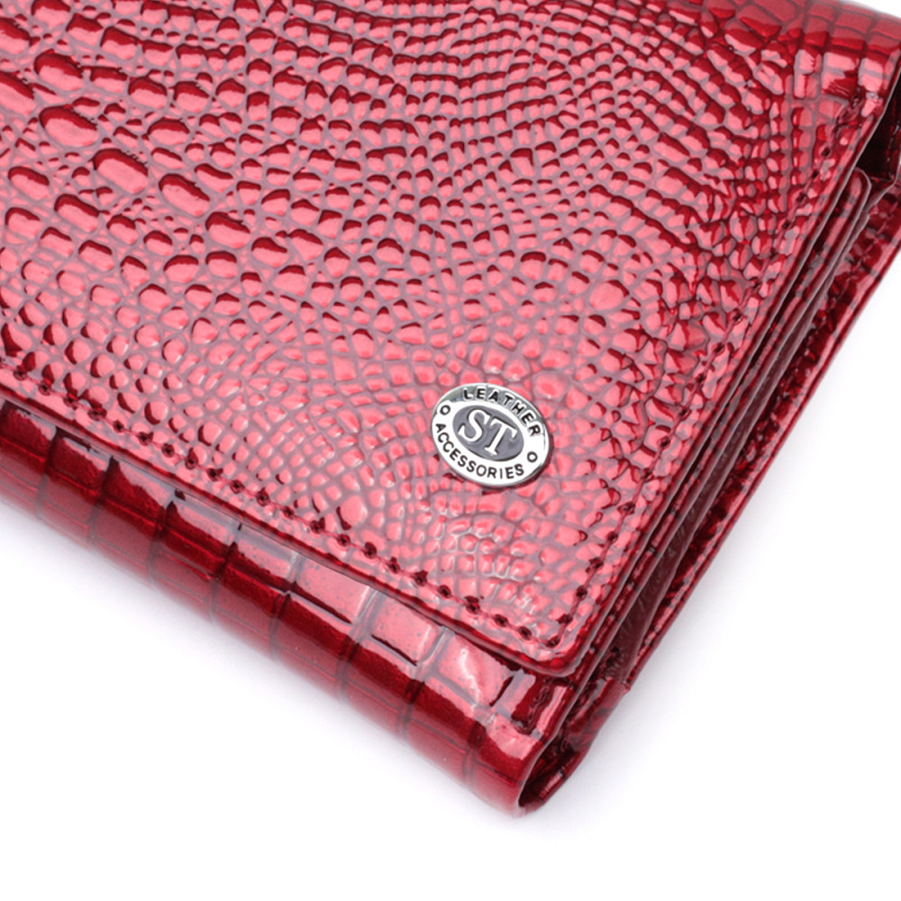 Кошелек женский в три сложения из лакированной фактурной натуральной кожи ST Leather 22708 Красный Киев - изображение 5