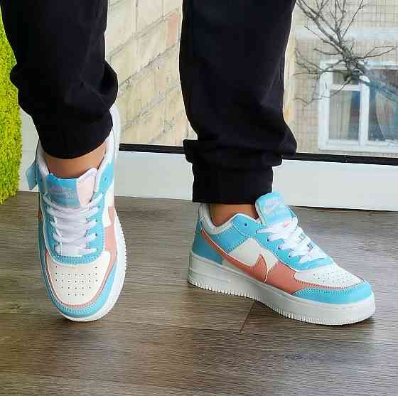 Кросівки Nike Force Білі Жіночі Шкіряні Форси Блакитні Найк (розміри: 36,37,38,39,40,41) - 9 Відео Огляд Дніпро