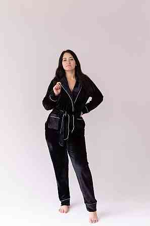 Домашний костюм на запах с поясом Черный б/к 2XL Харьков