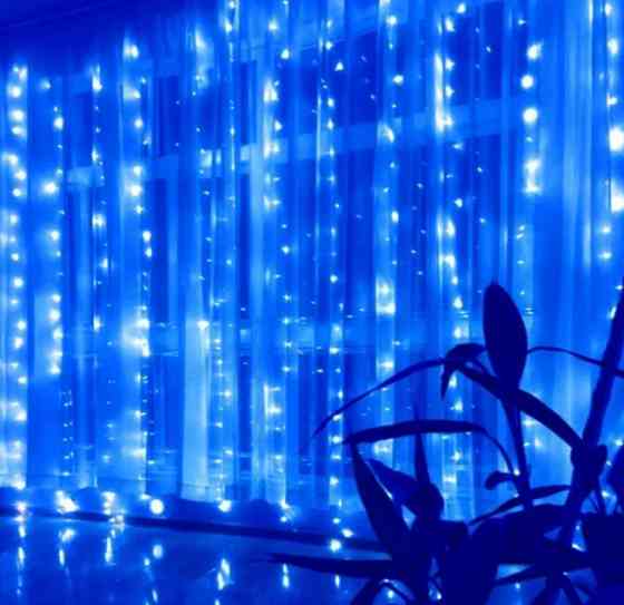 Гирлянда штора Водопад 3х2 м 280 LED (прозрачный шнур, с переходником) Синий свет Винница