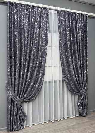 Комплект готових штор VR-Textil Льон мармур Royal Touch № 2004ш Графітовий 150х270 см 2 шт (33-0972) Київ