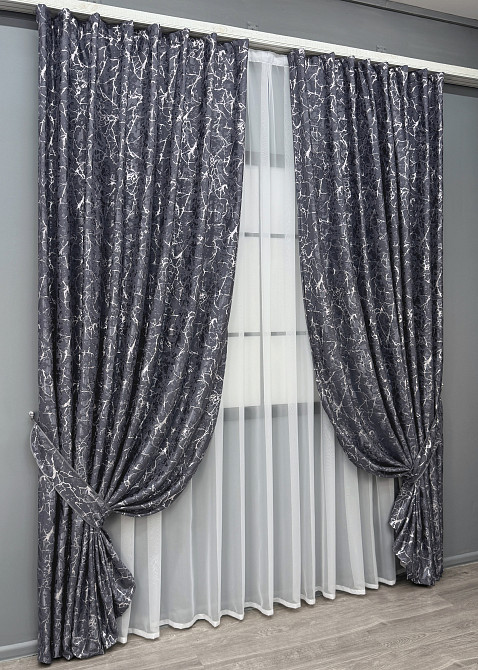 Комплект готових штор VR-Textil Льон мармур Royal Touch № 2004ш Графітовий 150х270 см 2 шт (33-0972) Київ - фото 3