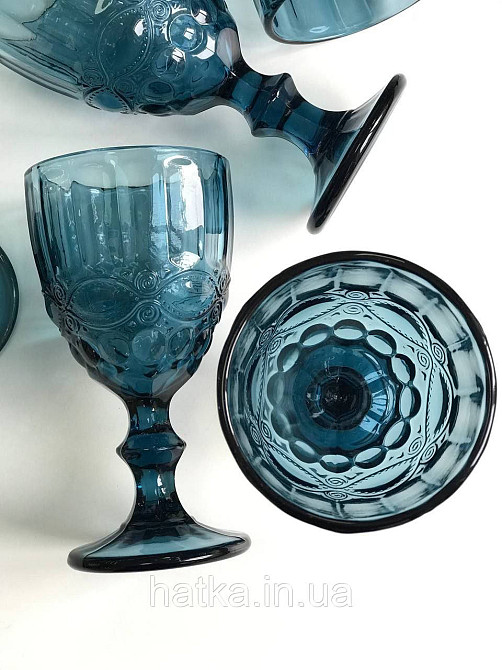 Набір для напоїв 7 предметів 6 шт. келихів + графин 1 л «Вінтаж» 300 мл синій Київ - фото 6