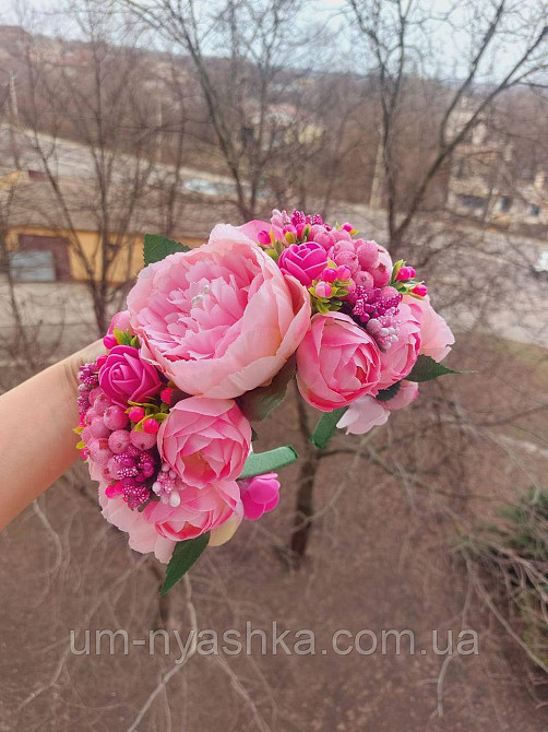 Ободок обруч з квітами "Піони великий рожевий" Кривий Ріг - фото 3