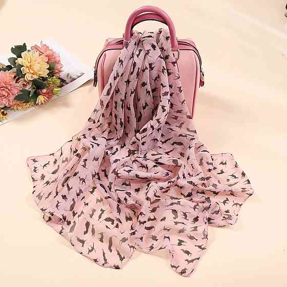 Шарф с котами женский 146 на 47 см рожево-черный Киев