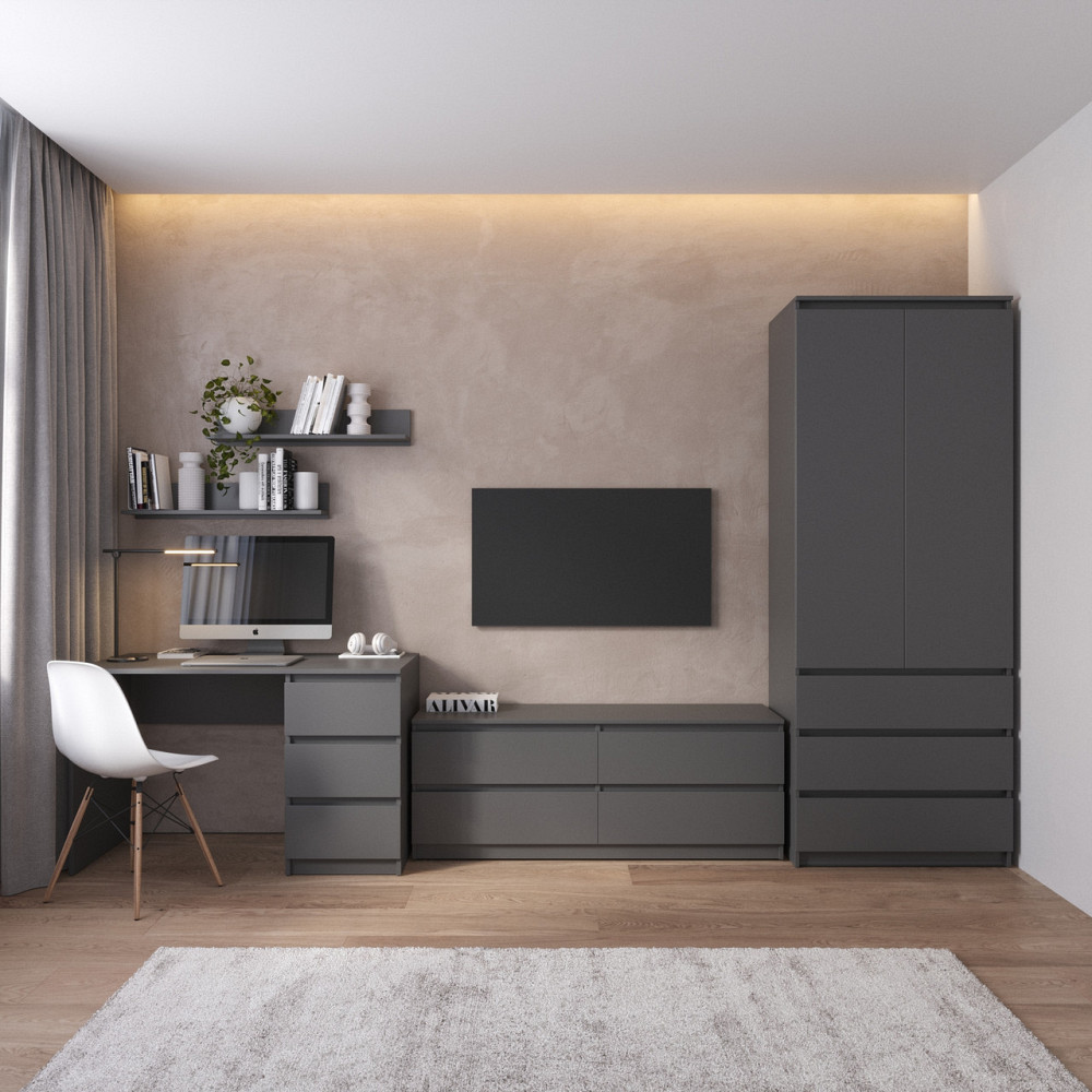 Комплект мебели в гостиную VAYS, шкаф R-9 тумба R-6 стол R-1 полки М-22 Антрацит Львов - изображение 1