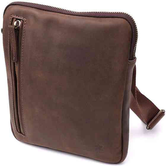 Практична сумка для чоловіків на плече з натуральної вінтажної шкіри Shvigel 23149 Коричневий Київ