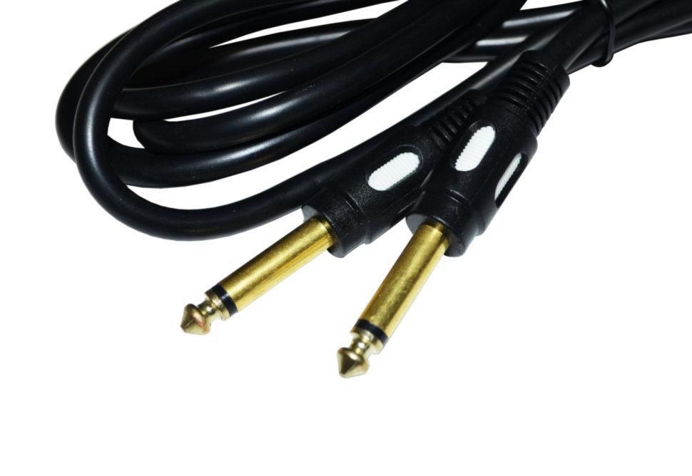 Шнур инструментальный, штекер 6,3 моно - штекер 6,3 моно, gold, диам.-6мм, 2м, чёрный Полтава - изображение 1