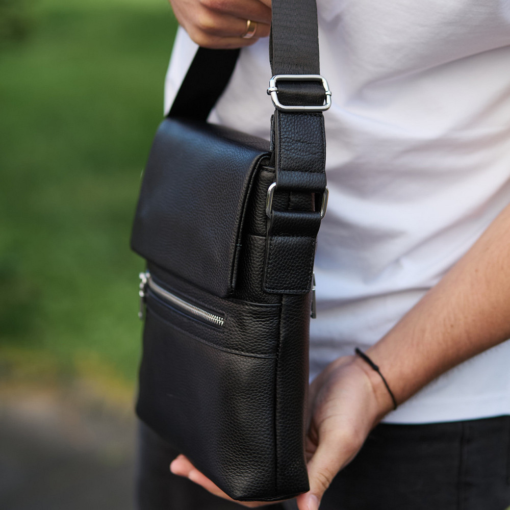 Чорна шкіряна чоловіча барсетка через плече Tiding Bag Київ - фото 9