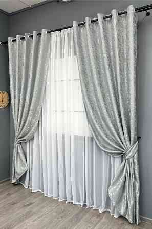 Комплект штор на люверсах VR-Textil Льон мармур Pavliani ХО № 1911ш Світло-сірий 150х250 см 2 шт (37-0322) Київ