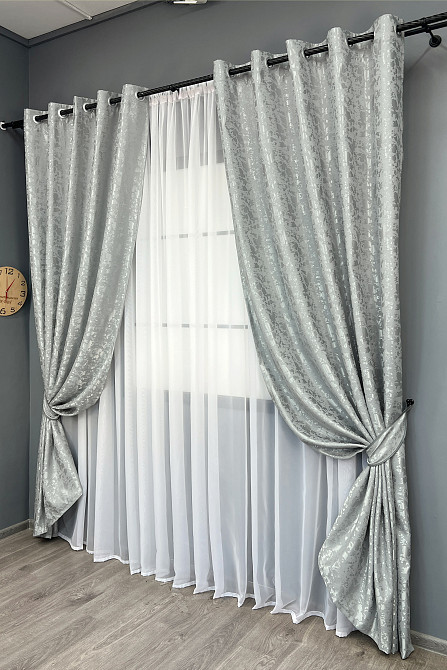 Комплект штор на люверсах VR-Textil Льон мармур Pavliani ХО № 1911ш Світло-сірий 150х250 см 2 шт (37-0322) Київ - фото 3