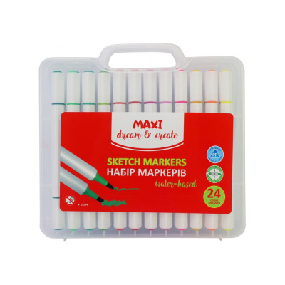 Художній маркер Maxi набір скетч-маркерів двосторонніх, 24 кольори на водній основі (MX15254) Вінниця - фото 1
