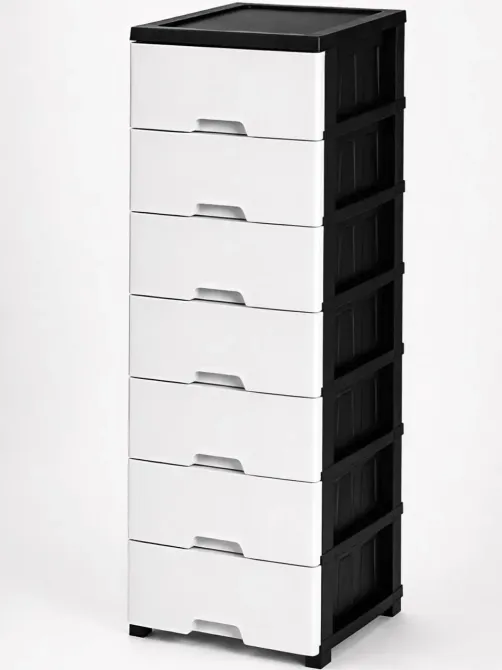 Комод пластиковий "New" 7 ярусів 146*43*34см, R-Plastic, чорно-білий Одеса - фото 1