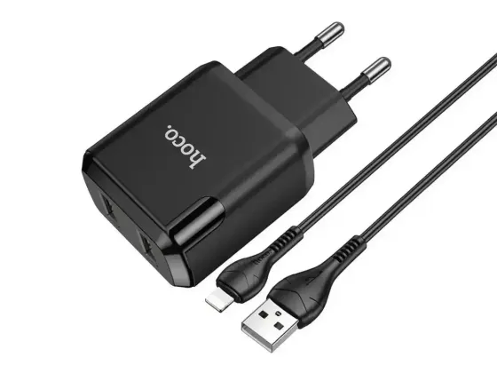 Мережевий зарядний пристрій Hoco N7 Speedy 220V (10.5W, 5V/2.1A) на 2 USB-порти з кабелем USB - Lightning Одеса